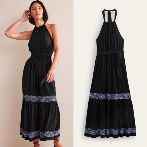 Boden Embroidered Maxi Halter Dress - Black/Blue - 10P - New with tags - Picture 1 of 8
